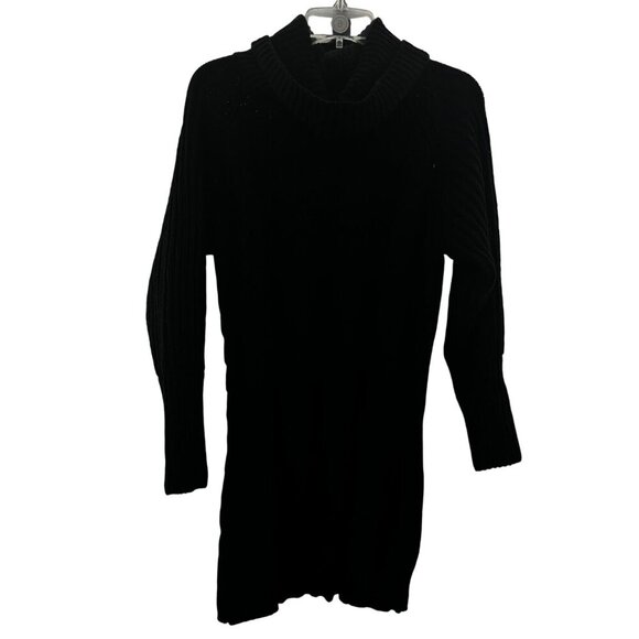 DR2 Sweater Dress Women's Size Small Black Turtleneck Cable Knit Long Sleeve - Picture 1 of 9